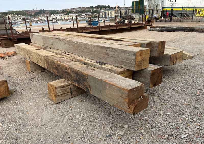 Timbers stacked on the quay