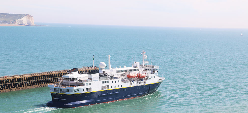 Cruise ship National Geographic Explorer passes the East Pier, Newhaven