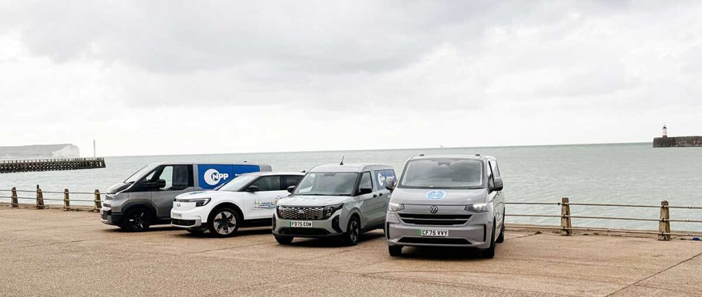 Newhaven Port EV fleet line up on West Quay, Newhaven