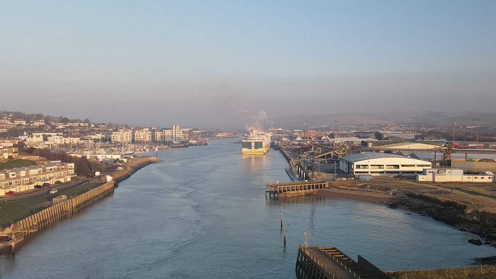 drone view of port entrance