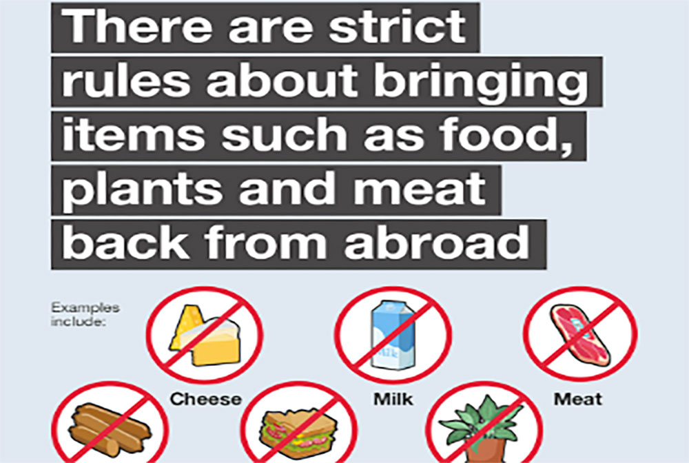Poster regarding strict rules about importing products due to foot and mouth