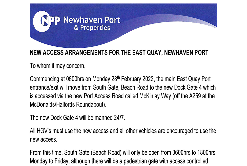 information about new access arrangements for the East Quay in Newhaven