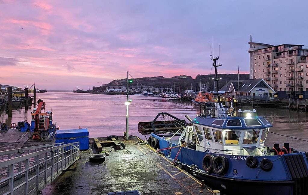 tug boat at sunset