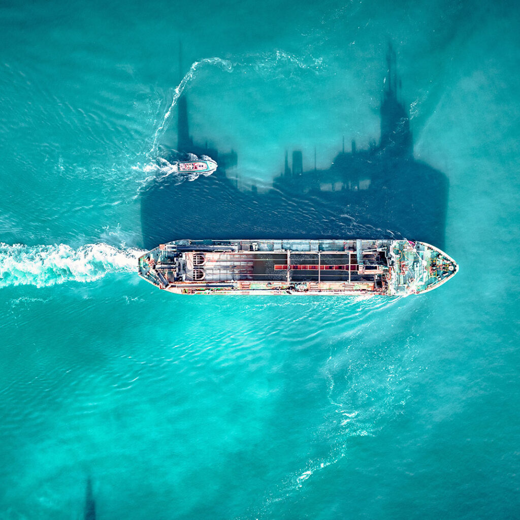 vessel and pilot boat from a birdseye view