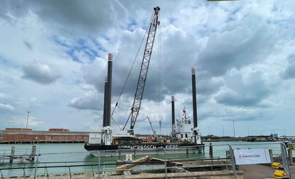 The Octopus seen from the West Quay showing the working equipment and crane.