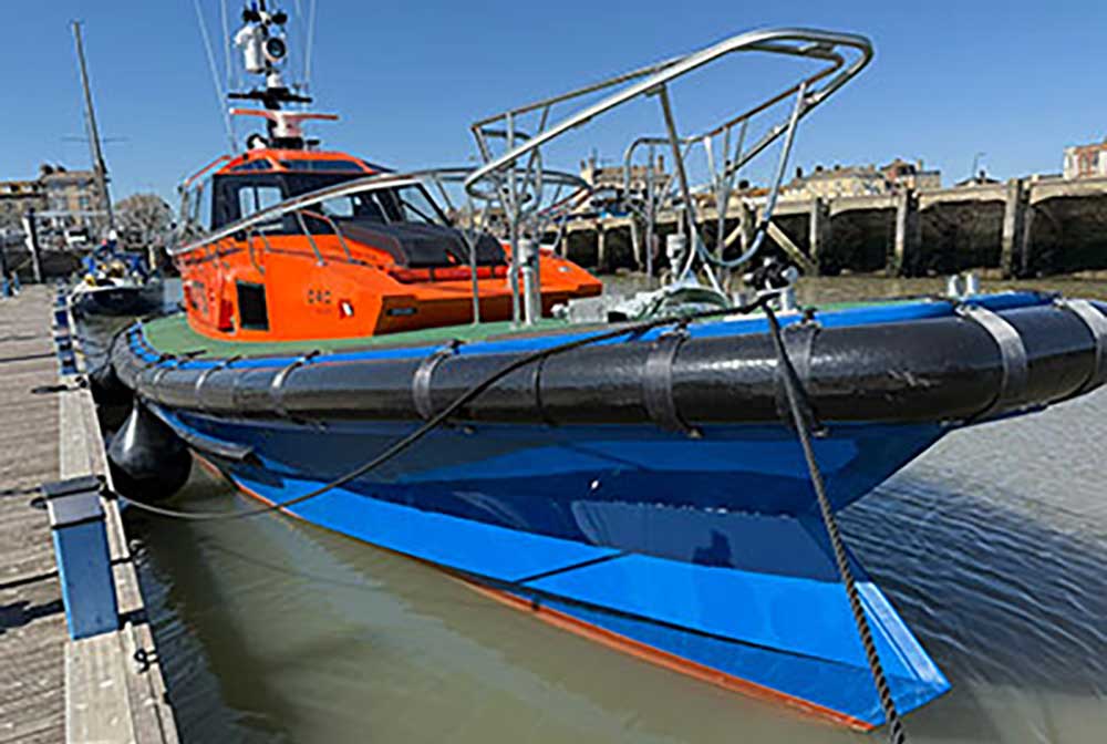 Newhaven Port's pilot vessel the Seaxe moored.
