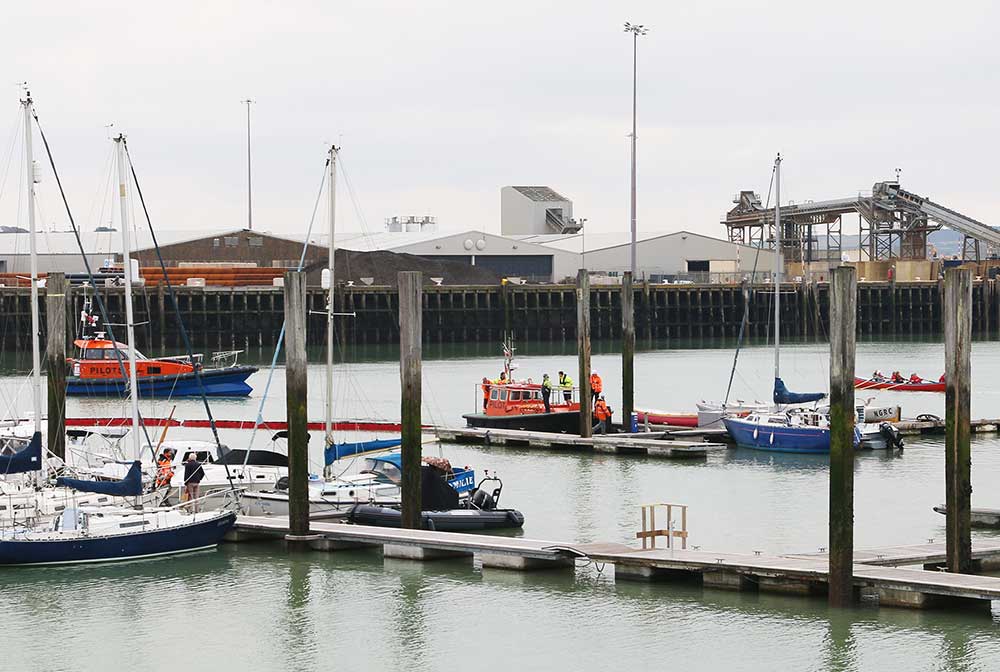 Pilot boats and crews participating in an oil spill exercise in Newhaven port