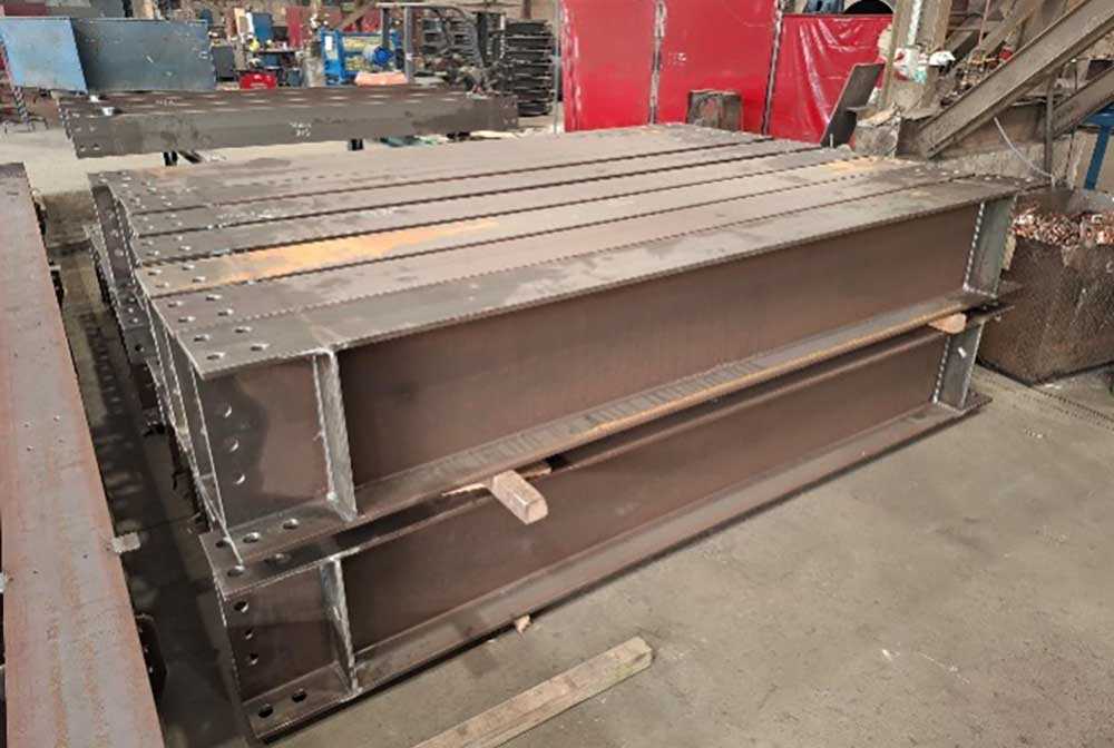 Structural steelwork in fabrication yard in Poland.