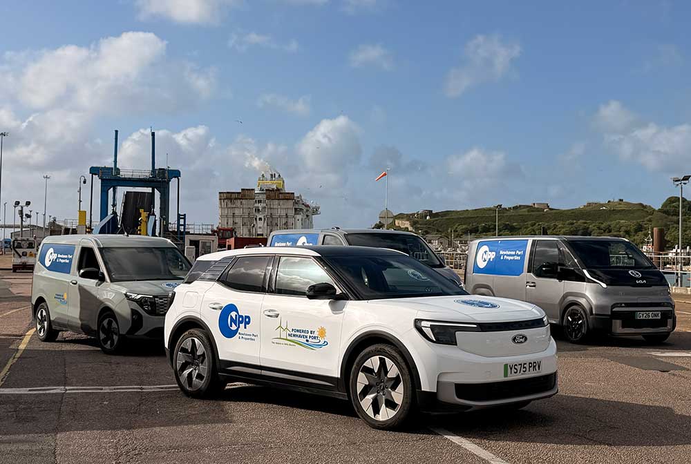 Newhaven Port electric vehicle fleet on the quayside at Newhaven